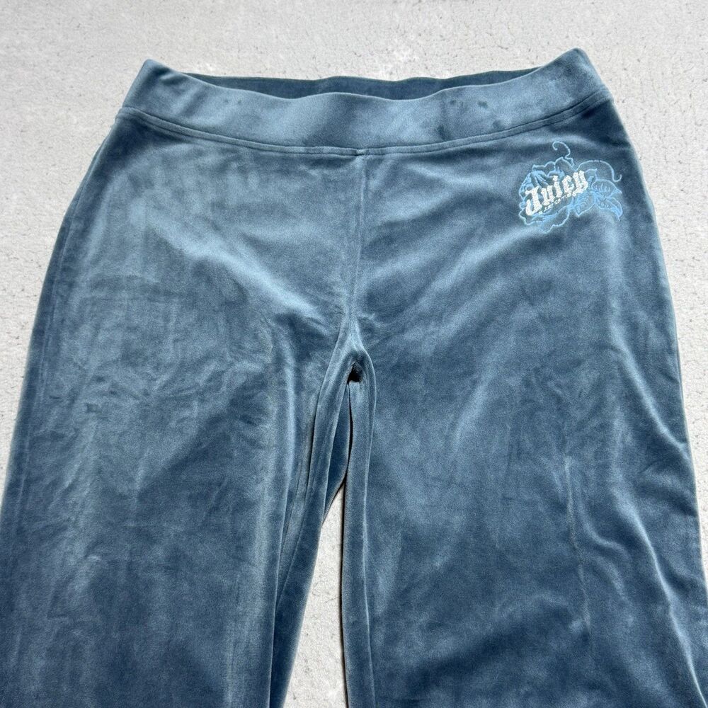 Juicy Couture Pants Womens Medium Teal Velour Retro Style Y2K Stretch Athleisure - Picture 2 of 12